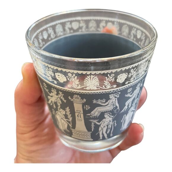 Pair of Midcentury Jeanette Glass Hellenic Style Rocks Glasses Wedgwood Blue - Picture 7 of 8